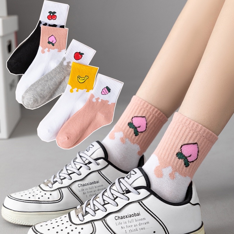 Set 5 Đôi Tất Nữ Cổ Ngắn Cotton Cute Hàn Quốc Vớ Nữ Cổ Ngắn Dễ Thương Chống Trượt Co Giãn Kèm Túi Zip Botaria
