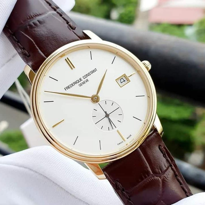 Đồng hồ Nam chính hãng Frederique Constant Slimline FC-245V4S5 Mặt trắng,Lịch ngày-Máy Pin Quartz-Dây da-Size 37mm