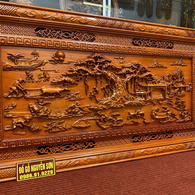 Tranh đồng quê gỗ hương