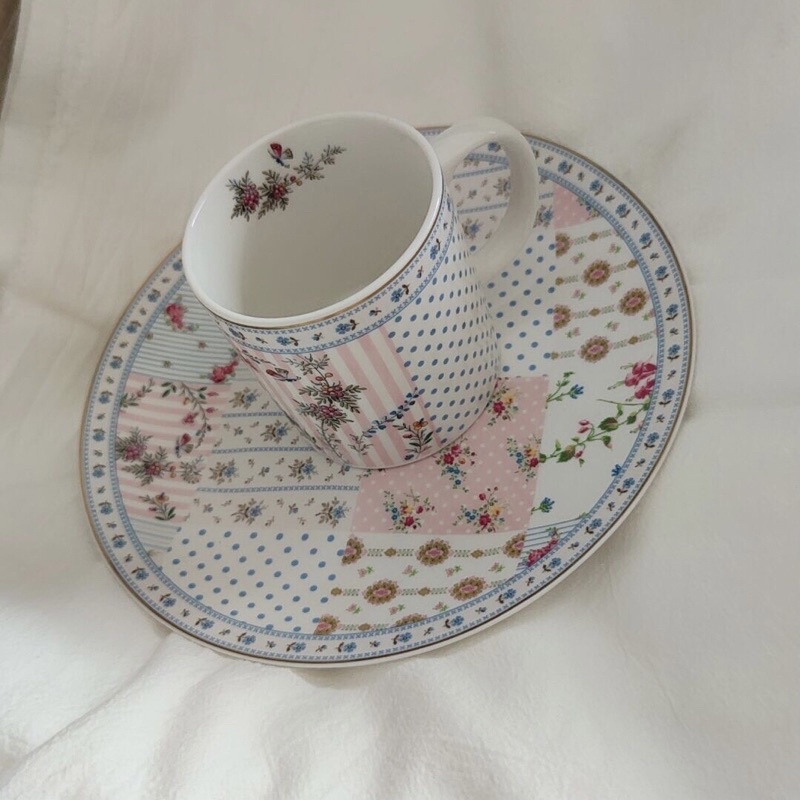 Set bát tách đĩa gốm hoạ tiết hoa vintage mix ô