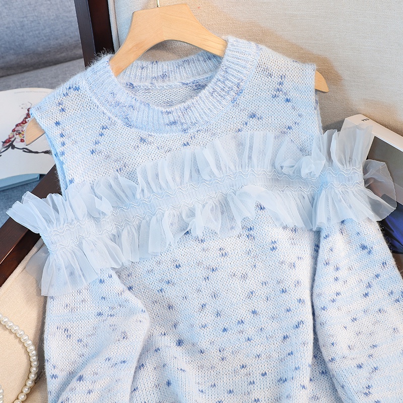 Áo Lưới Cổ Tròn Thiết Kế Mới Ngọt Ngào Thời Trang Dành Cho Mùa Thu Đông