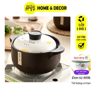 Nồi sứ , nồi hầm cháo cho bé nâu nắp họa tiết dứa chịu nhiệt cực tốt dùng được bếp ga Alifis