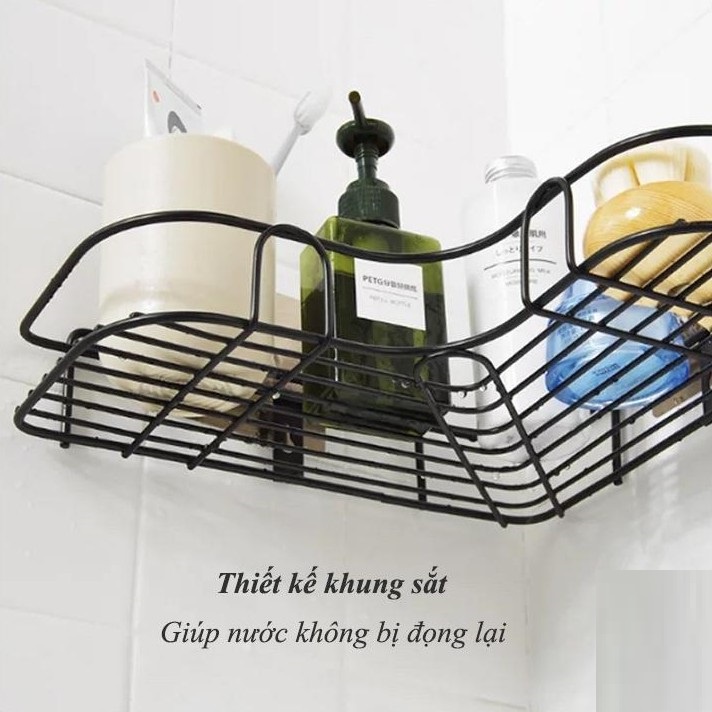 Kệ góc nhà tắm Inox dán tường thông minh - giá sắt treo góc tường nhà bếp tam giác đa năng