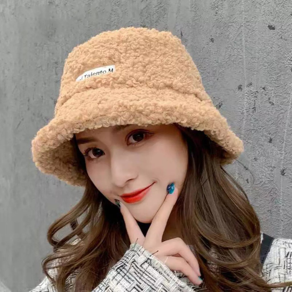 Mũ lông cừu bucket retro phong cách hàn quốc mũ lông cừu nữ mềm giữ ấm thu đông ulzzang