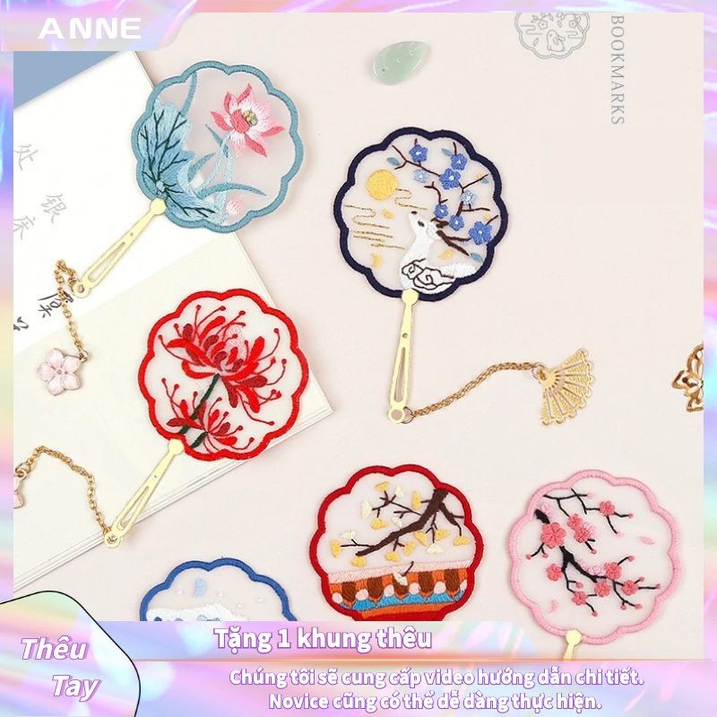 Thêu Handmade/Phụ Kiện/Móc khoá/kẹp sách DIY thêu hoa