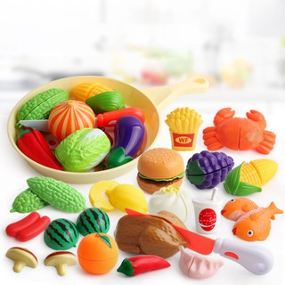 Children Pretend Role Play House Toy Cutting Fruit Vegetables Seafood Breakfast