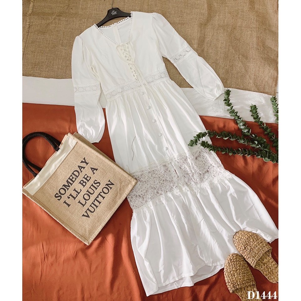 Đầm dự tiệc maxi trắng phối ren dáng dài siêu đẹp MSP021 chất liệu Chiffon