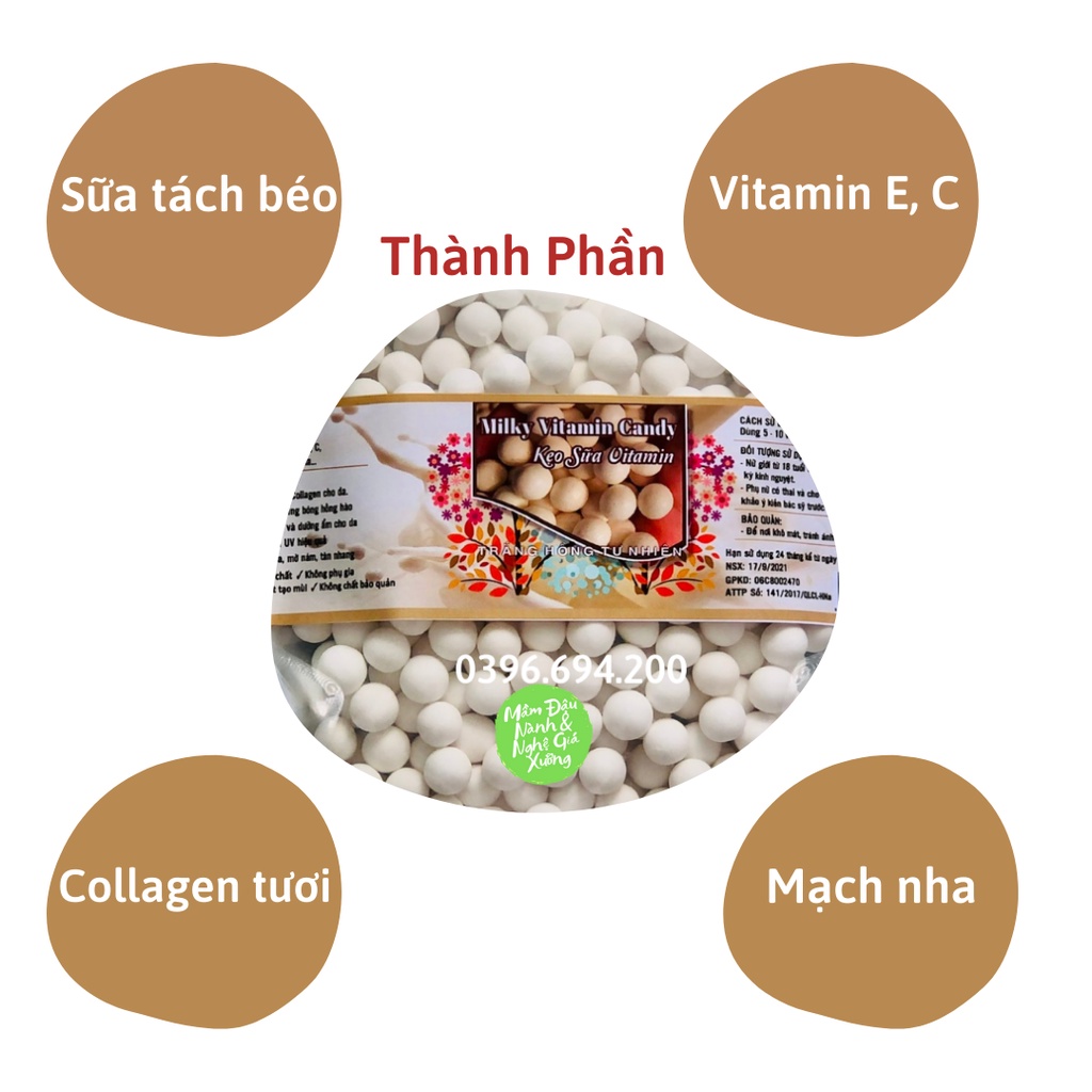 Viên mầm sữa (Kẹo mầm sữa Milky Vitamin) hỗ trợ da trắng hồng tự nhiên, đẹp da, bổ sung collagen 200g | BigBuy360 - bigbuy360.vn