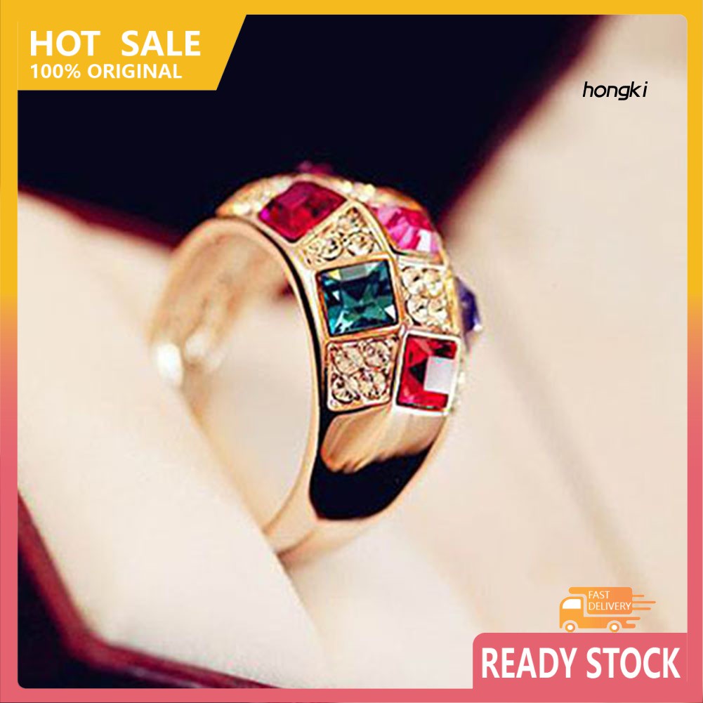 Nhẫn Hợp Kim Đính Đá Nhiều Màu Sắc Sang Trọng