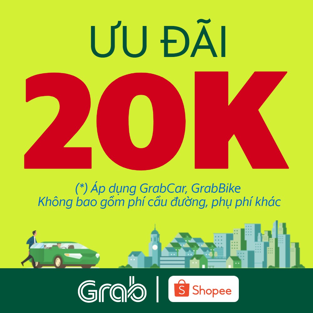 [E-voucher] Ưu đãi 20k cho chuyến xe GrabCar, GrabBike