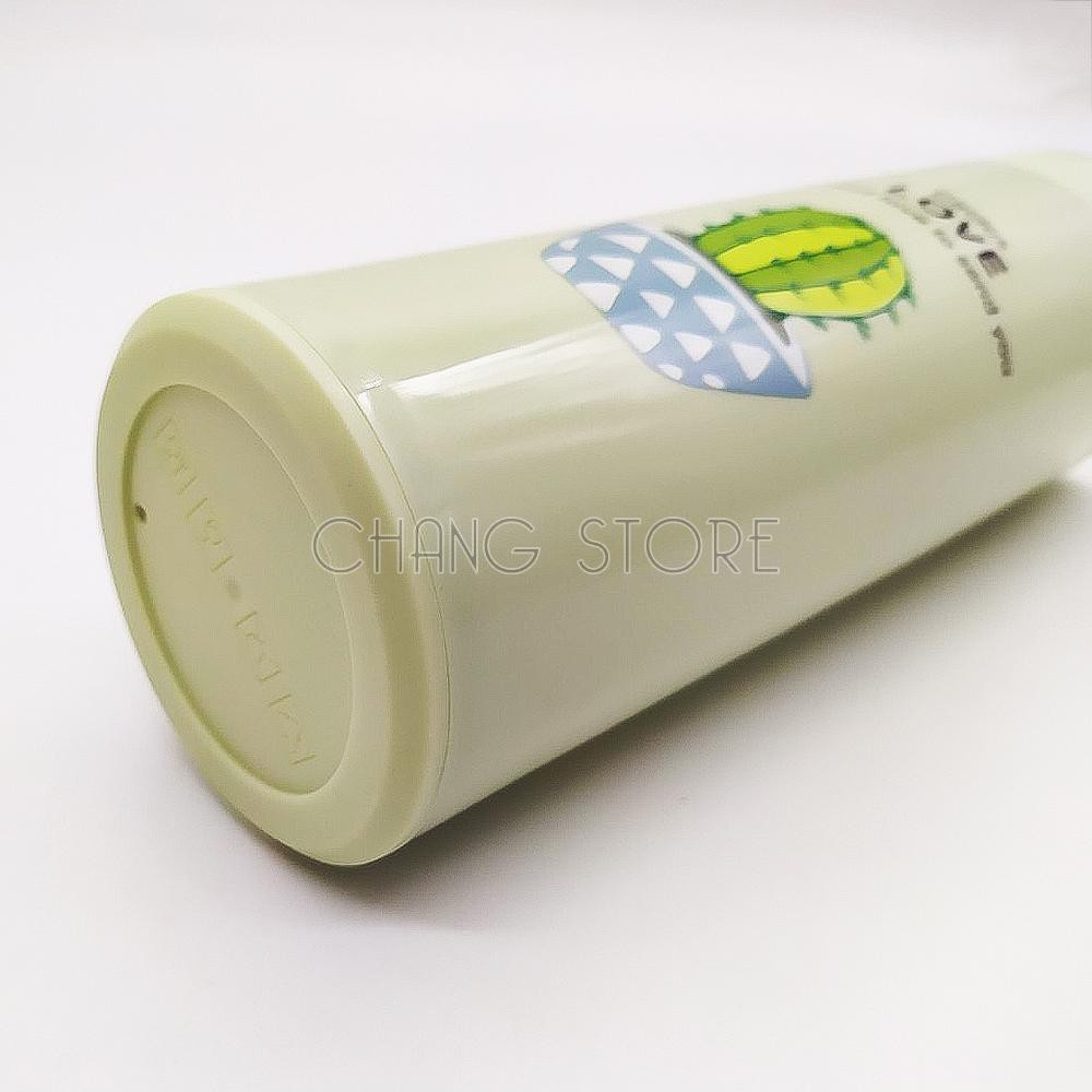 Bình Giữ Nhiệt Thủy Tinh Bọc Nhựa Lúa Mạch 450ml Họa Tiết Xương Rồng, Chống Va Đập, Có Dây Xách Tiện Dụng