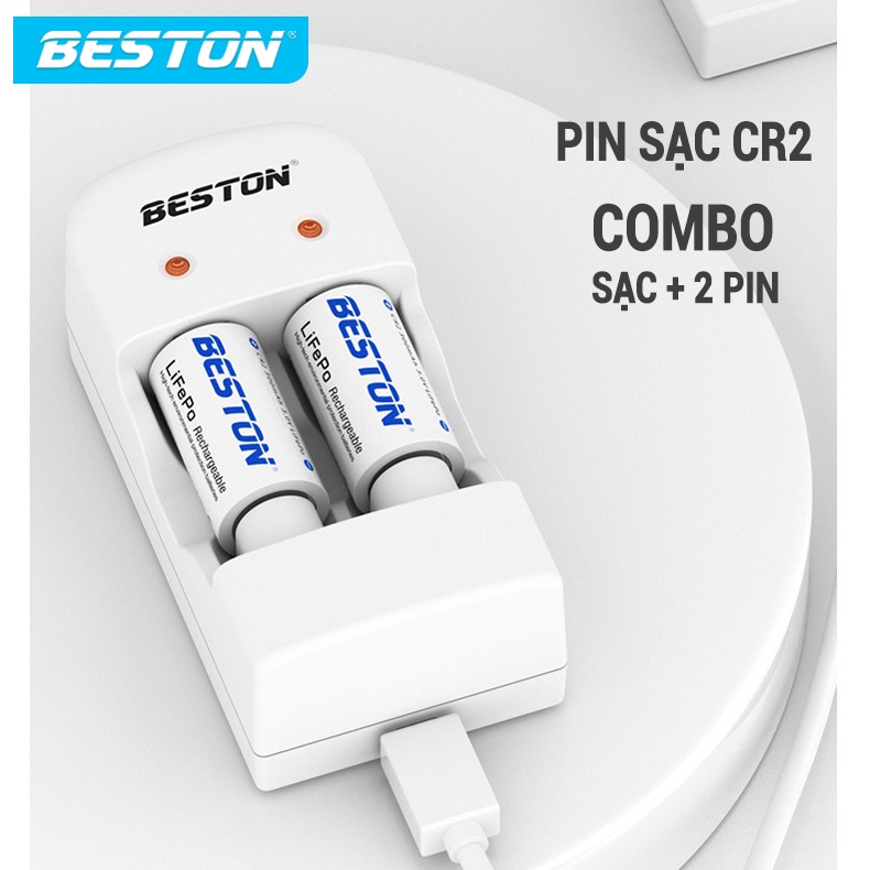 Bộ 2 pin sạc CR2 kèm sạc Beston BST CD643M cho pin cho máy ảnh, camera, thiết bị đo, đèn pin, ống nhòm