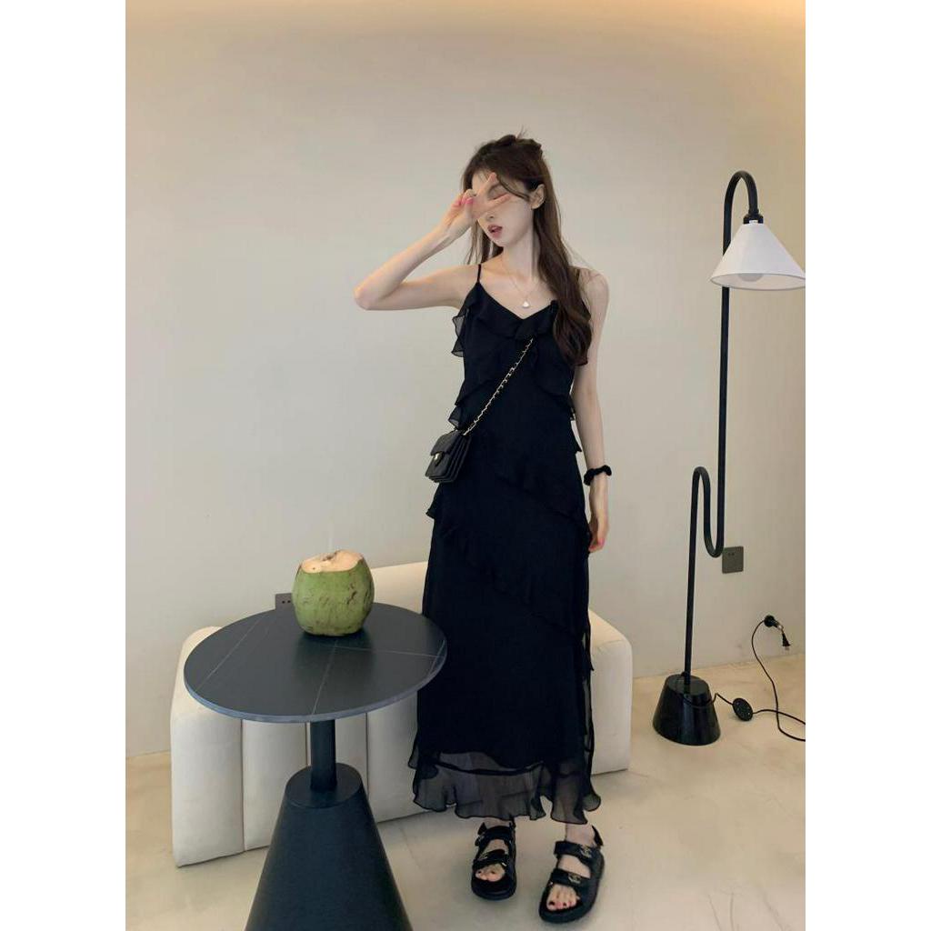 Đầm Hai Dây Dáng Dài Phối Bèo Phong Cách Thời Trang Mới 63722
