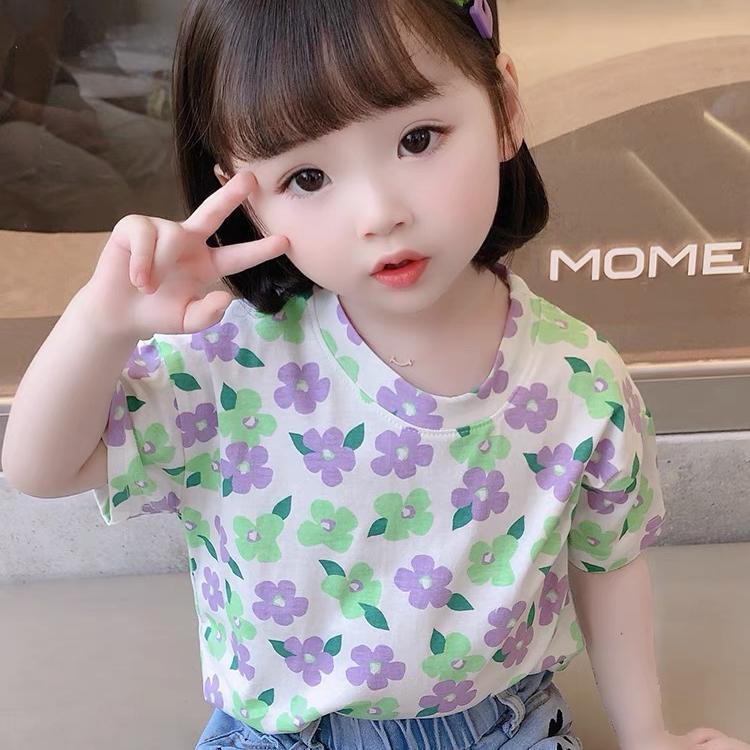 2022✿ Áo Thun cotton Tay Ngắn In Hoa Mùa Hè Mới Cho Bé Gái