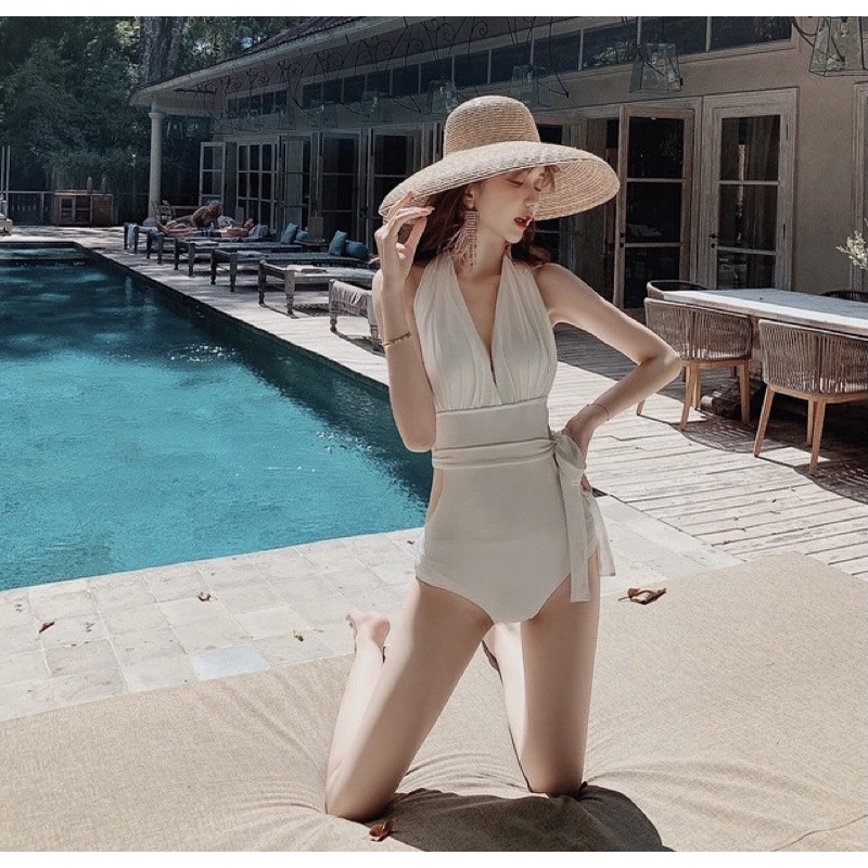 Bộ bơi bikini kèm chân váy voan mã L94 dành cho bạn nữ đi biển mùa hè 2022 mẫu màu trắng