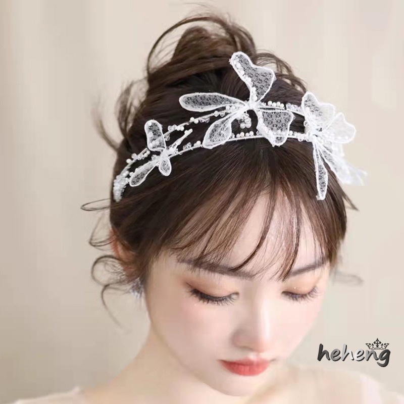 Băng Đô Hai Lớp Trang Trí Cánh Bướm Bằng Vải Lưới Thanh Lịch Dùng Hóa Trang Tiệc Cưới