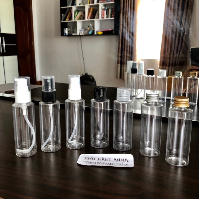 Chai 100ml Trong suốt VÒI NHẤN NHỎ GIỌT Đen/ trắng- Chai đựng dầu gội 100ml vòi Ấn- Chai Pet nhựa xịt nhỏ giọt, nắp bật