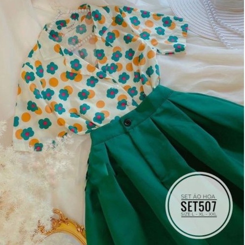 Set big size áo hoa và chân váy dài cotton lạnh từ 60kg-90kg