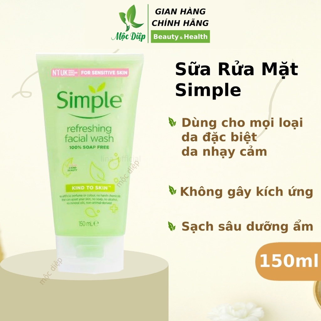Combo Sữa rửa mặt Simple + Toner Nước Hoa Hồng Simple + Nước tẩy trang Simple kiềm dầu ngừa mụn - Mộc Diệp