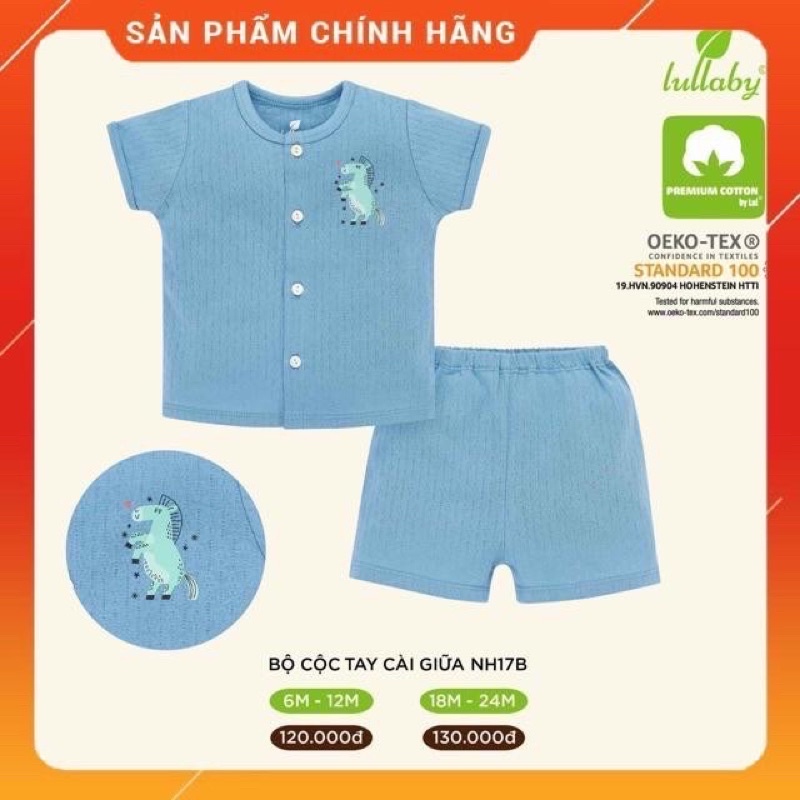 Bộ cộc tay cài giữa bé trai/gái vân thoáng Lullaby (Hàng Sales) (NH17B)