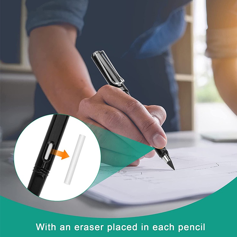 Bút Chì Kẻ Vô Hạn Lâu Trôi Có Thể Tái Sử Dụng Kèm Gôm Tẩy Tiện Dụng Cho Học Sinh