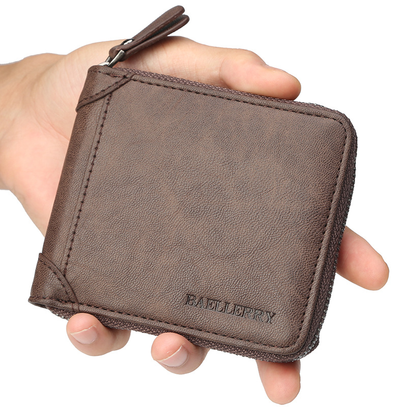 Baellerry Men's Short Wallet Men's Wallet Short Zipper Casual Retro Wallet Coin Purse