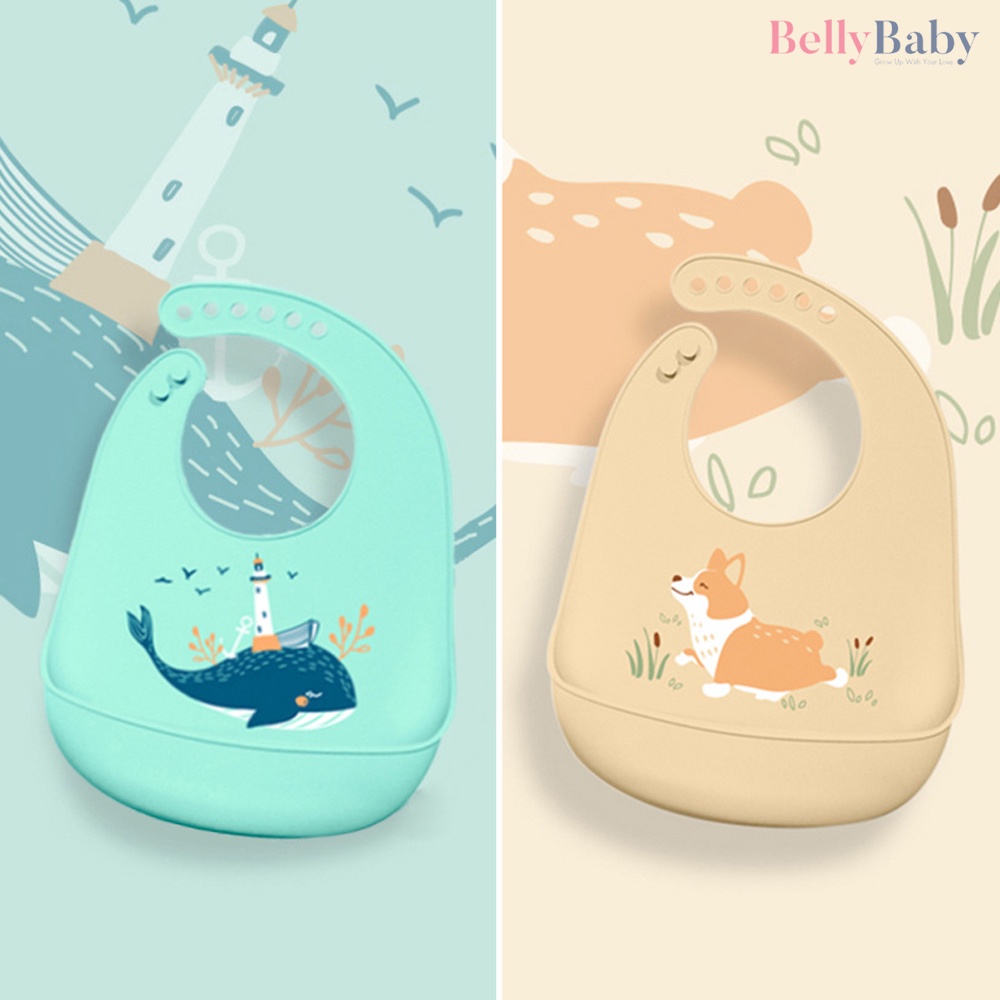 Yếm ăn dặm, Yếm ăn dặm cho bé Belly Baby cao cấp có máng chống thấm tiện dụng