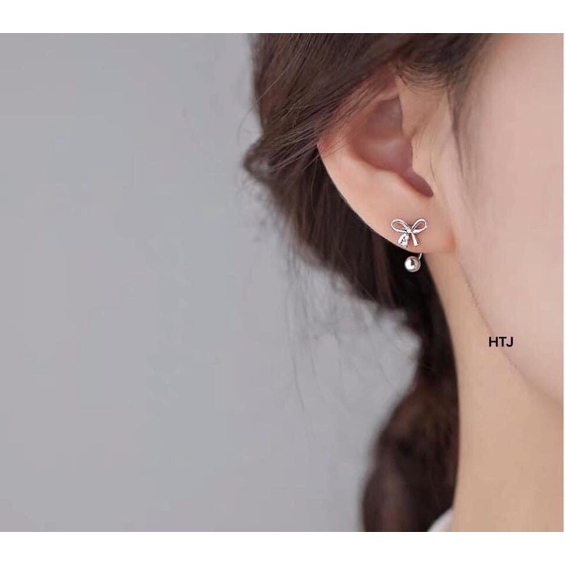 Bông tai nơ chốt ren bạc ta- Khuyên nữ xinh xắn