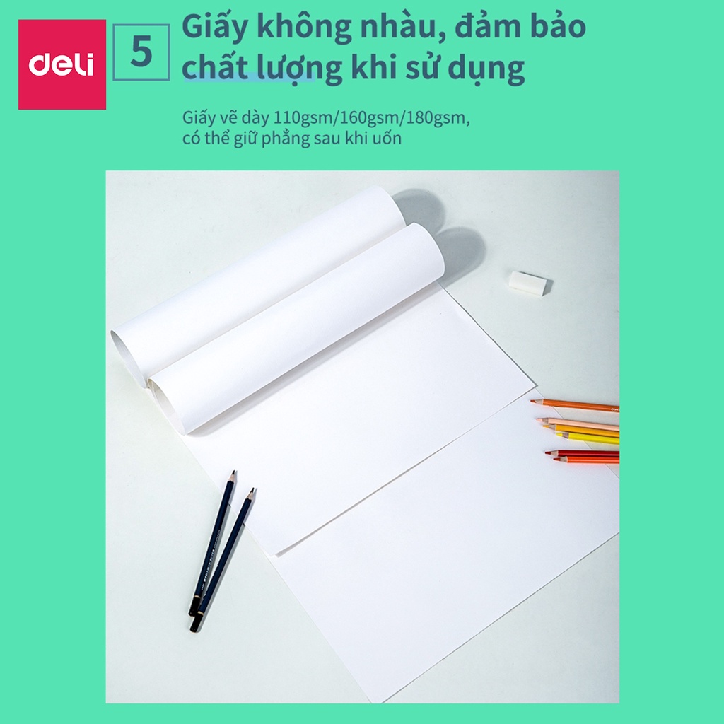 Giấy vẽ chuyên dụng Deli 265x380mm - 110/160/180gsm, 20 tờ - 1 quyển - 73607/73611/73613 .