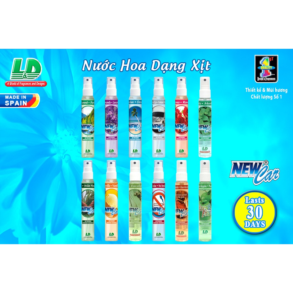 [Mã BMBAU50 giảm 10% đơn 99k] Nước Hoa Ô Tô Dạng Xịt L&amp;D New Car Wind Pine 60ml Nhập Khẩu Chính Hãng