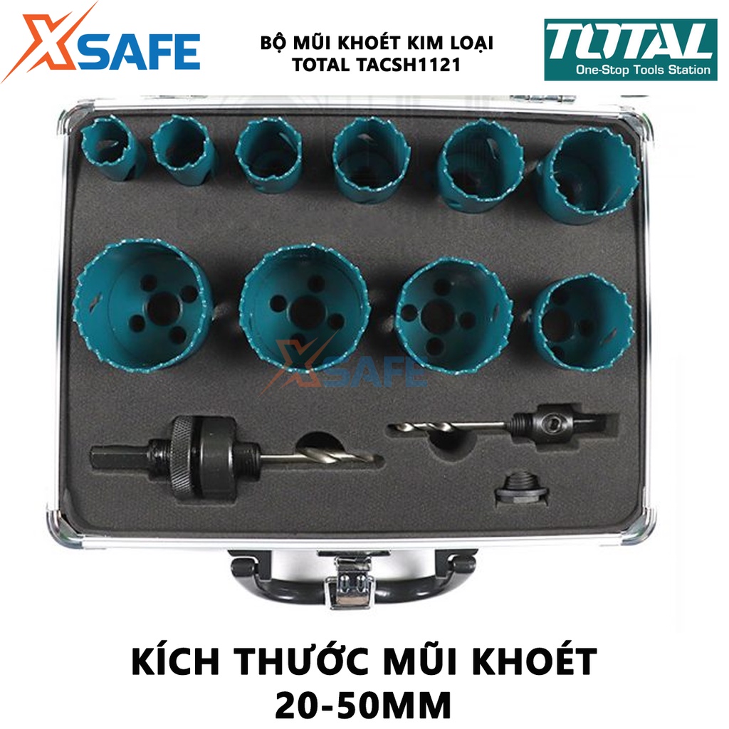Bộ mũi khoét kim loại 10 chi tiết TOTAL TACSH1121 | Bộ 10 mũi khoét kim loại 20-50mm gồm 10 mũi khoét