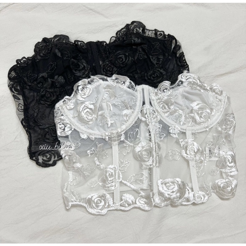 Áo Corset thêu hoa hồng không gọng mút