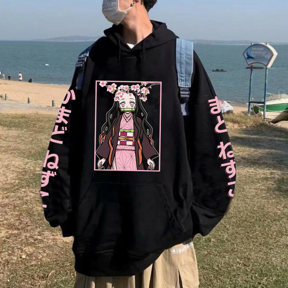 Anime Demon Slayer Khoác Hoodie Kamado Nezuko Kimetsu Không Yaiba Dạo Phố Áo Nỉ Hoodie Quá Khổ Ấm Cúng