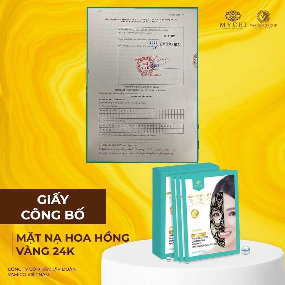 [Tặng Mặt Nạ Trắng Da] 1 Hộp 3 Miếng Mặt Nạ Hoa Hồng Vàng 24 K Dưỡng Da tăng độ ẩm Mychi Chính Hãng