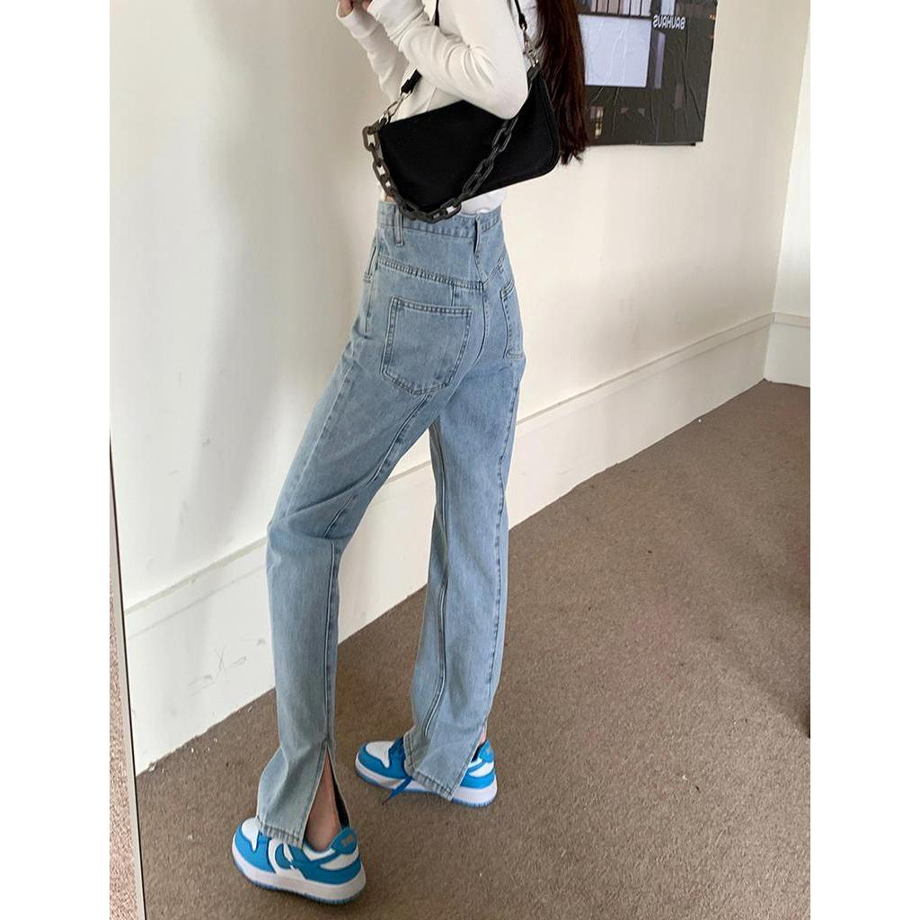Quần Jean Ống Đứng Lưng Cao Xẻ Tà Màu Sáng Thời Trang 62003