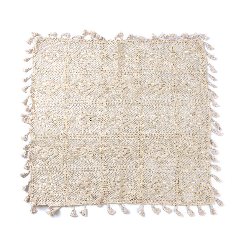 Khăn trải bàn vải cotton phối ren đục lỗ kiểu vintage trang trí nhà bếp