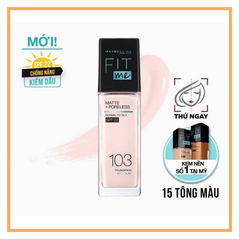 Kem Nền Mịn Nhẹ Kiềm Dầu Chống Nắng Fit Me Maybelline New York Matte SPF 22 30ml