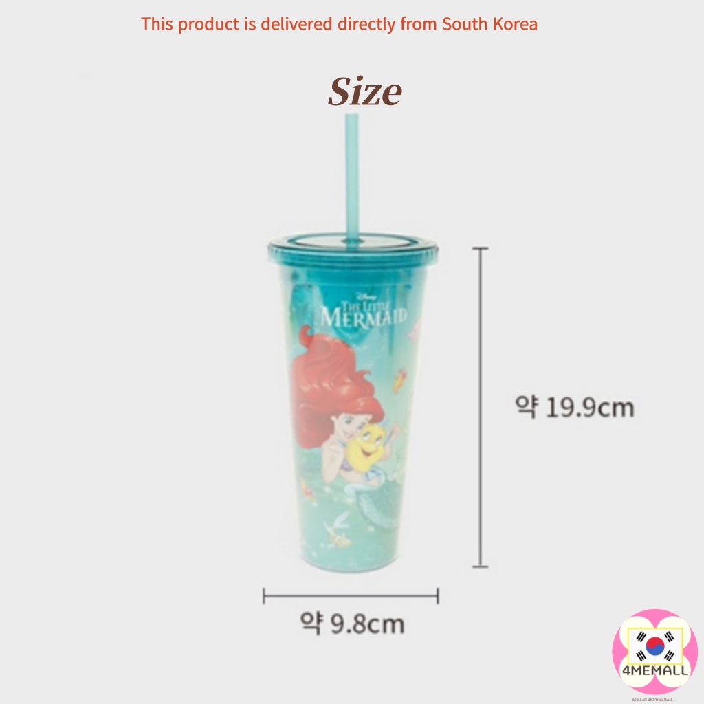 DAISO Bình nước có ống hút dung tích 650ml in hình công chúa Disney