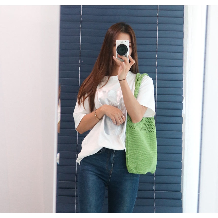 Túi đeo vai dệt kim đục lỗ phong cách retro thời trang nữ Hàn Quốc