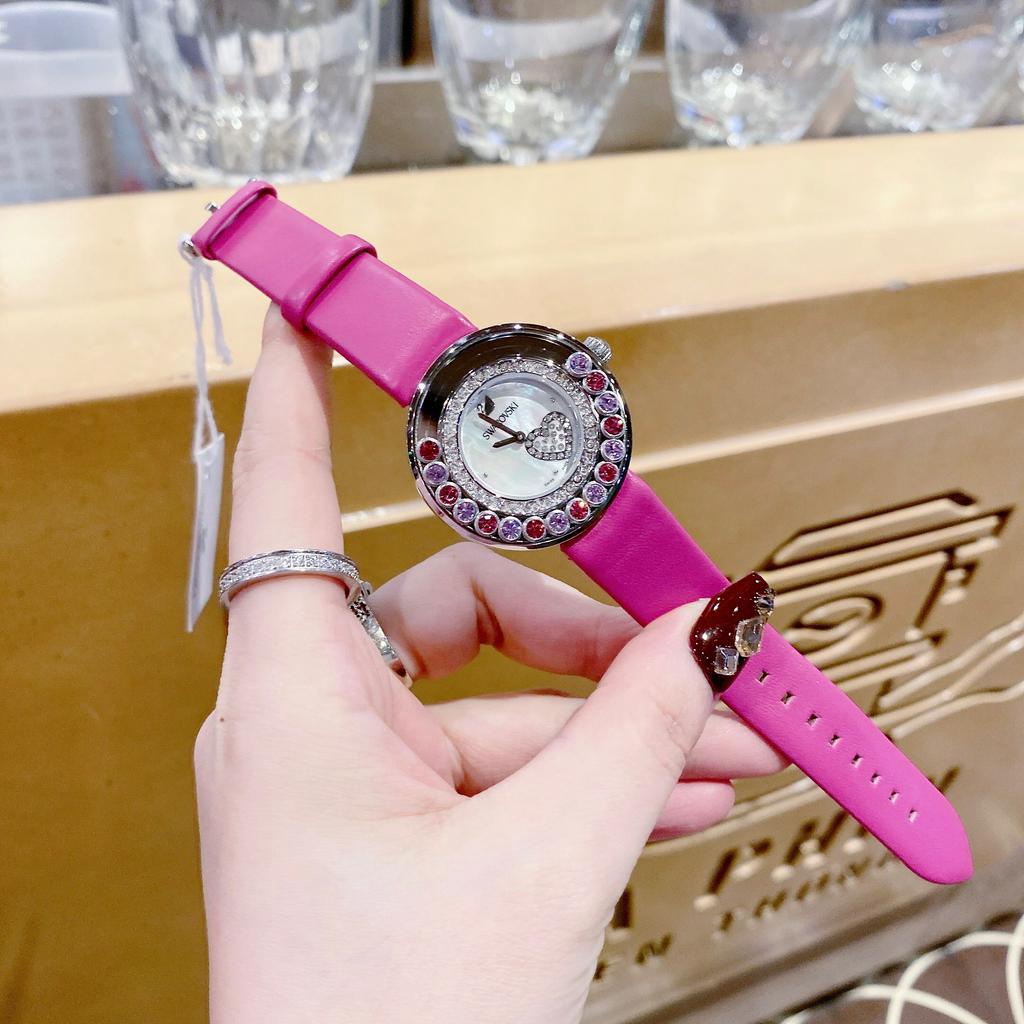 Đồng hồ nữ SW@KOVSKI Lovely Crystals Ladies Watch 35mm, dây da, Full box, Luxury Diamond Watch