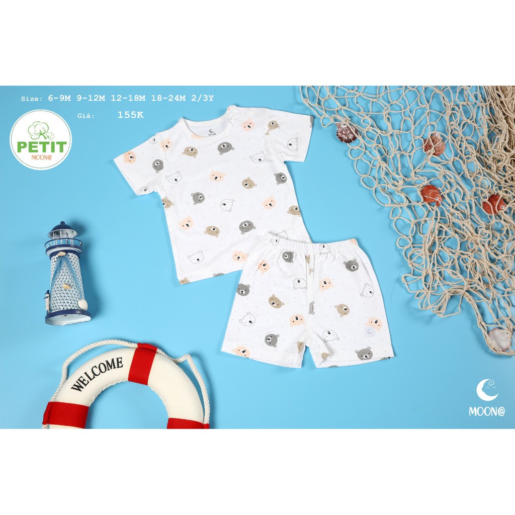 Bộ Cộc Tay Cho Bé Hãng Moon  Siêu Mềm Mịn, Thấm Hút Mồ Hôi Tốt Cho Bé