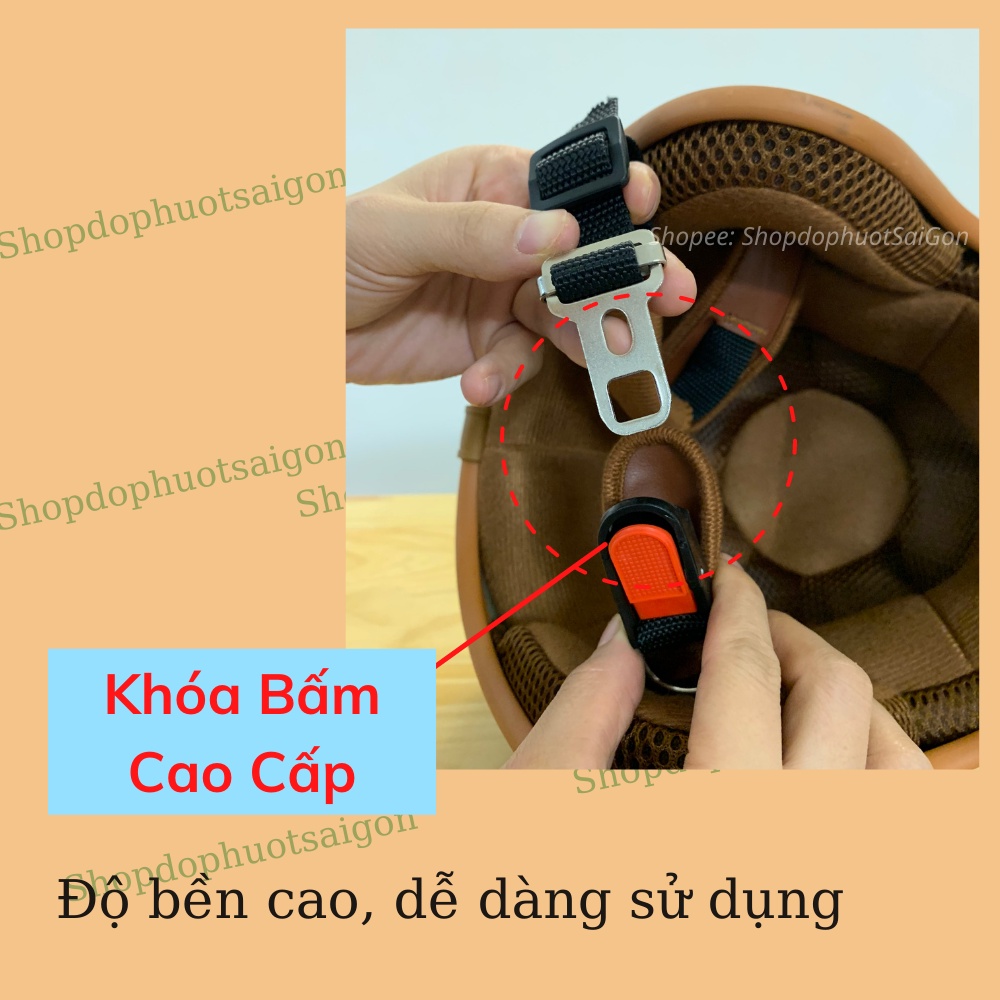 Mũ bảo hiểm 3/4 đầu SRT Classic viền nâu, lót màu cao cấp - tặng kèm lưỡi trai