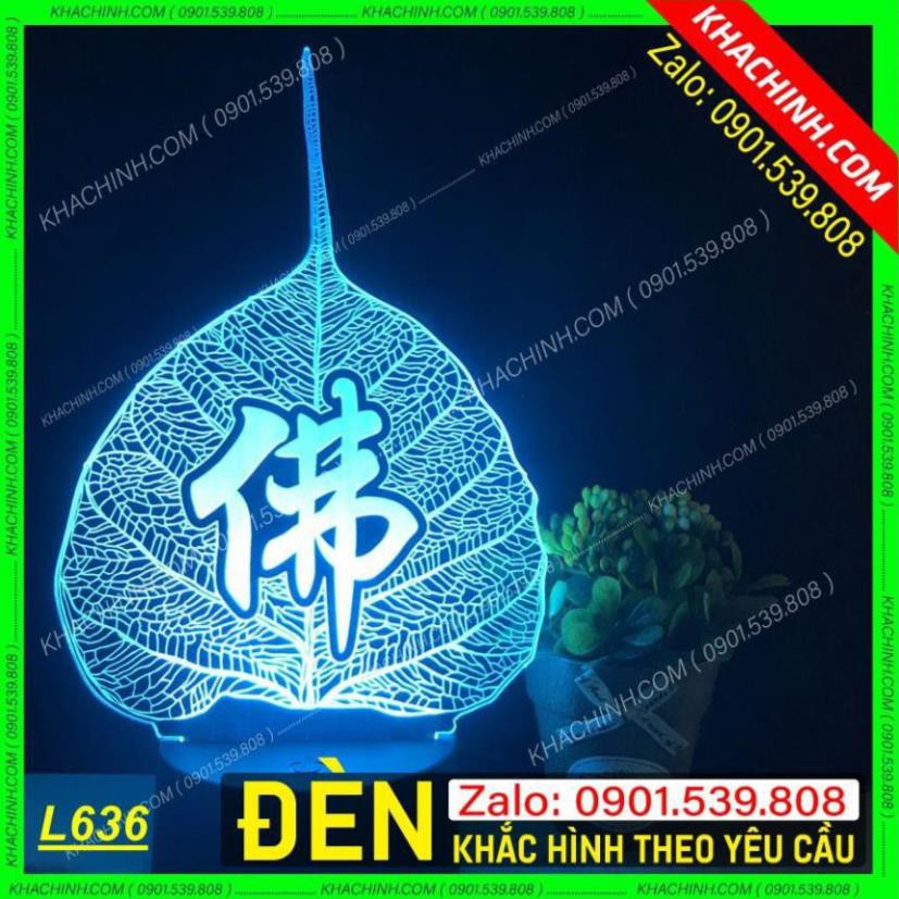 Đèn hình lá Bồ Đề trang trí Khắc chữ theo yêu cầu, thờ Phật giáo Mẫu L0636-G có Remote thay đổi 16 màu