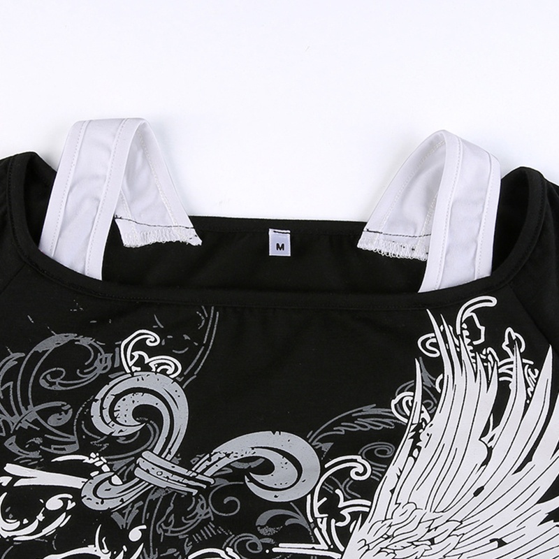 Áo Thun Tay Dài Giả 2 Mảnh In Họa Tiết Bướm Trái Tim Phong Cách Harajuku Gothic Punk Dành Cho Bạn Nữ