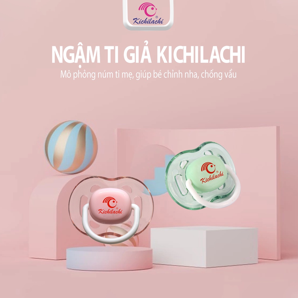 Ti Giả Chống Vâu Kichilachi Núm Vú Silicone Có Nắp Đậy, Thông Khí Tạo Cảm Giác Chân Thực Cho Bé