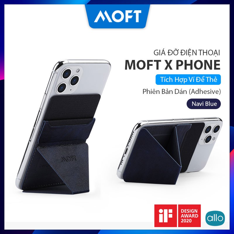 Giá Đỡ Điện Thoại Moft X Phone Stand Navi Blue, Tích Hợp Ví Để Thẻ, Siêu Mỏng Đa Năng, Phiên Bản Dán Keo (Adhesive)