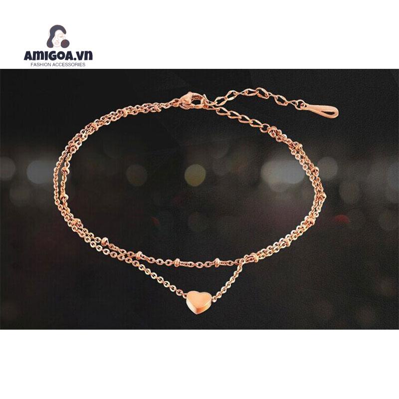 Lắc Chân Màu Vàng Hai Lớp Hình Trái Tim Mới