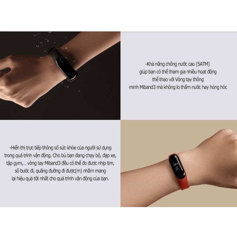 Vòng tay thông minh XiaoMi Miband 3 – chống nước, hỗ trợ theo dõi nhịp tim