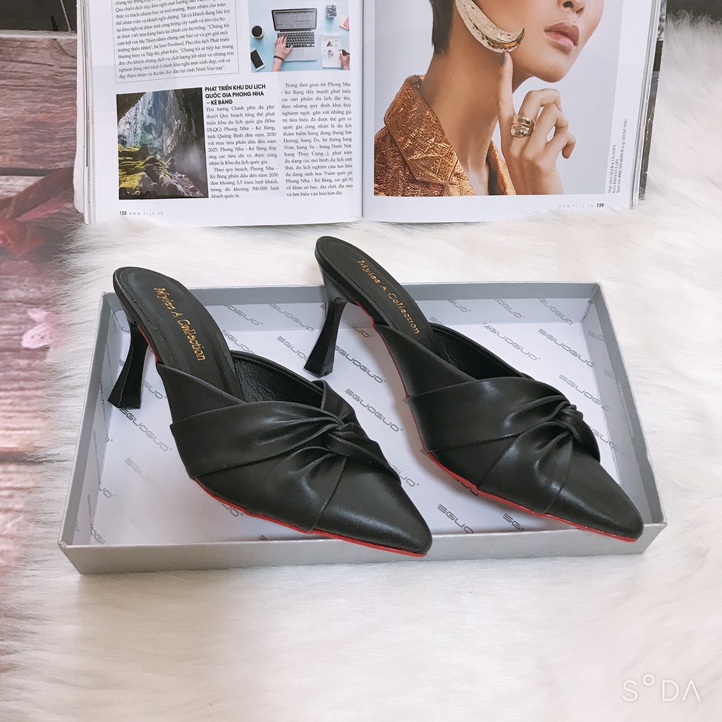 Sục cao gót nữ 💥HÀNG MỚI-GIÁ RẺ💥 giày cao gót 7 cm, chất da lì êm mềm - màu đen kem và trắng, phối nơ cực xinh | BigBuy360 - bigbuy360.vn