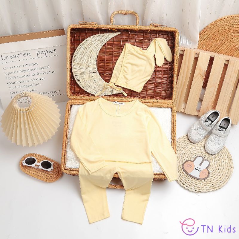 Bộ tay dài thun lạnh mềm mịn mát ( kèm nón tai thỏ) cho bé trai, bé gái từ 5kg-15kg [HÀNG CHUẨN]